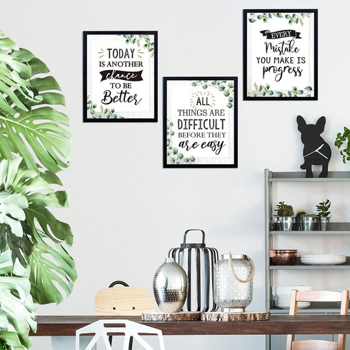 Epakh 13 Pcs Eucalyptus Bulletin Board Posters, Motivational Green Inspirational Quote Set for Classroom Decor