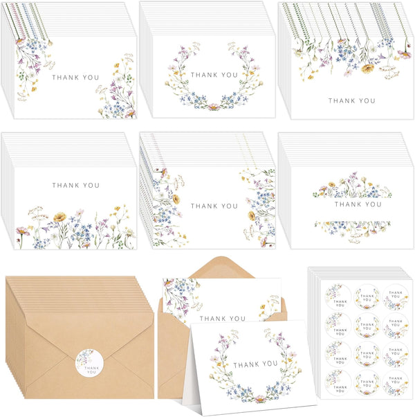 600 PCS Floral Thank You Cards with Envelopes and Stickers, 4x6 Inch,