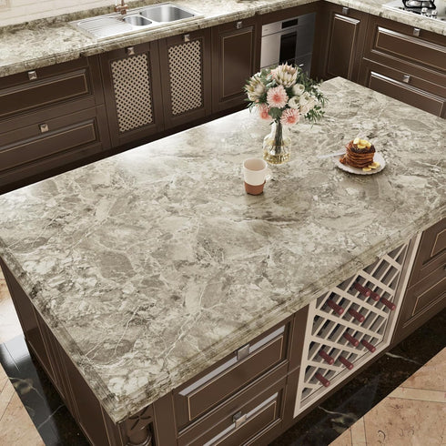 Light Brown Marble Contact Paper, Peel and Stick Removable Waterproof Wallpaper for Kitchen Bathroom Countertops