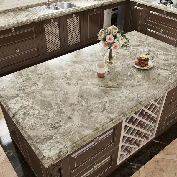 Light Brown Marble Contact Paper, Peel and Stick Removable Waterproof Wallpaper for Kitchen Bathroom Countertops