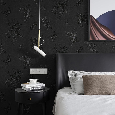Black Peel and Stick Wallpaper, Silk Embossed Floral Contact Paper for Cabinets, 17.7 118 Textured Self Adhesive