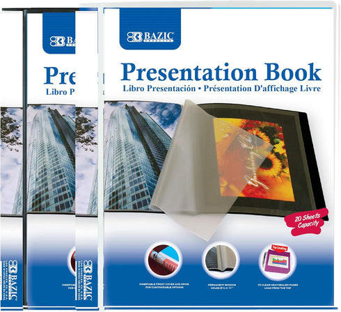 BAZIC 10-Pockets Presentation Book Binder with Plastic Clear Sleeves, Fits 8.5x11 Paper, Portfolio Folder for Reports