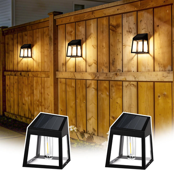 GIGALUMI Solar Fence Lights, 2 Pack Fence Outdoor Waterproof Lights Solar Powered,