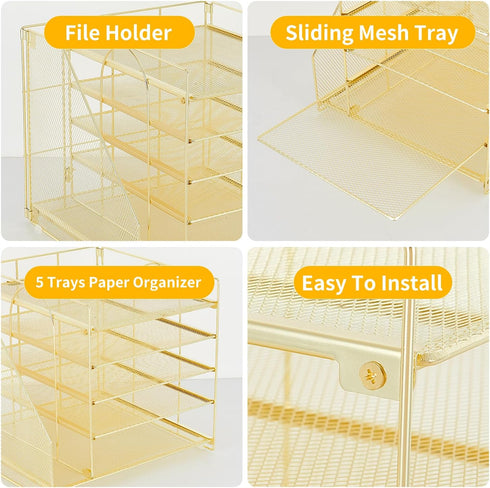 Desk Organizers and Accessories, 5-Tier Paper Letter Tray Organizer with File Holder, Office Supplies & Workspace