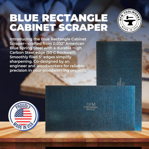 Blue Cabinet Scraper Rectangle Set, MADE IN USA, (2, 0.032" x 3" x 6")