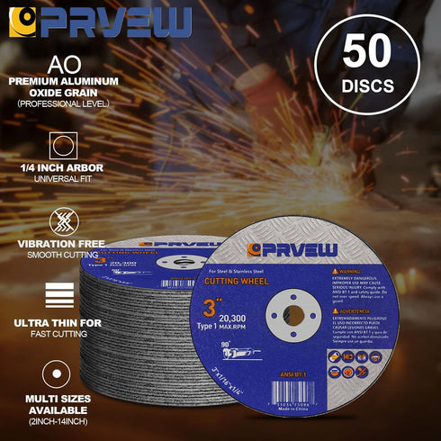 50-PK Cut Off Wheels 3 Inch,3"x1/16"x1/4" Quality Cutting Disc,Metal & Stainless Steel Aggressive Cutting Wheel for Die Grinder, General Purpose Cut-off Wheel(3-Inch)
