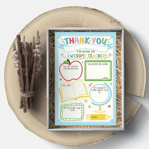 Bewoow Thank You Card Gift for Teacher, Fill in the Blank Appreciation Card from Kids, Interactive Thank You Gift