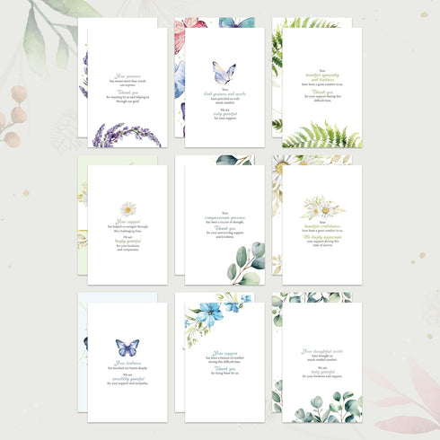 50 Pack 4x6in 25 Decorably Gold Foiled Thank You Cards for Funeral with Envelopes and Stickers, Floral & Butterfly