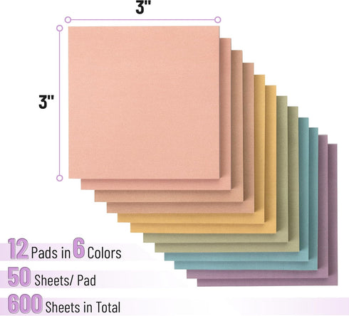 Mr. Pen Sticky Notes, 3”x3”, 12 Pads in Pastel Colors, Aesthetic Sticky Note Pads, Colorful Sticky Notes Bulk