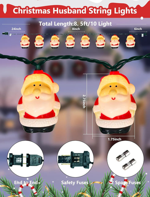 Xingzd 8.5Ft 10 Bulbs, Christmas Santa Light, Christmas Decorations String Lights with Santa Claus Plug in Hanging