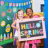 Happy Easter Bulletin Board Set with Pink Check Border, Rabbit, Bees, Butterflies, Hello Spring Cutouts for Kids