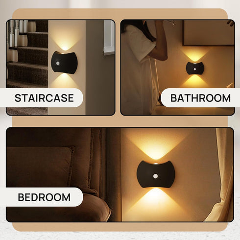 Nooksy Set 3 Battery Operated Wall Sconces of Two, Rechargeable Wireless LED Wall Lights Motion Sensor, No Drill