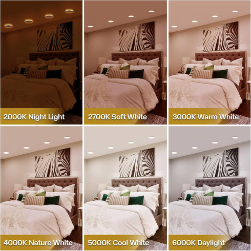 1 Pack 4 Inch 5CCT 2700K-6000K Dimmable, 9W=55W, 630LM POWERASIA LED Can Lights with Night Light, Retrofit Recessed