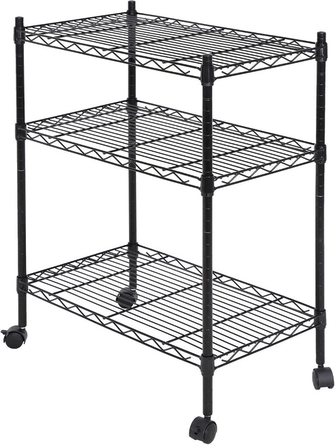 3-Shelf (3-Shelf) Shelving Storage Unit Adjustable Heavy Duty Metal Shelf with Wheels Casters for Laundry Office Garage