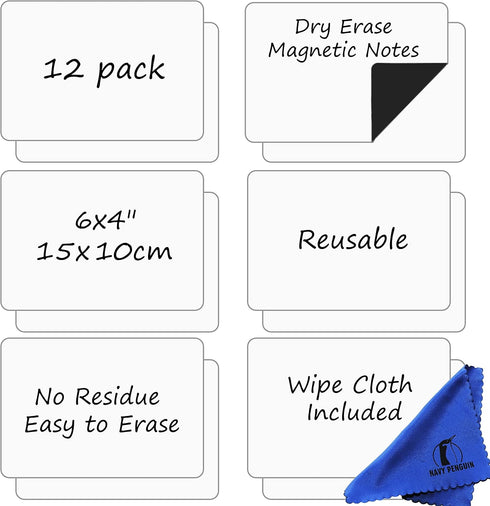 Dry Erase Magnets Set, 12 Pack 6x4" Whiteboard Magnetic Notes Planning Labels for Home, Office and Classroom
