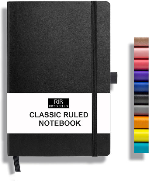 RICCO BELLO Classic College Ruled Notebook, Faux Leather Hardcover, 192 Lined Pages, 5.7 x 8.4-Inches, for Work, School
