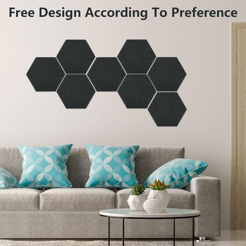 Vienrose Hexagon Felt Bulletin Board Tiles with 35 Push Pins for Wall Decoration in Office, Home, and School, Black 8