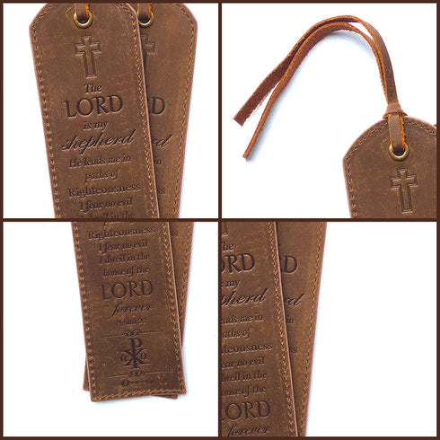 Leather Bible Bookmarks - 2 Inspirational Christian Bookmarks with Psalm 23 Verse, Perfect Gifts for Readers