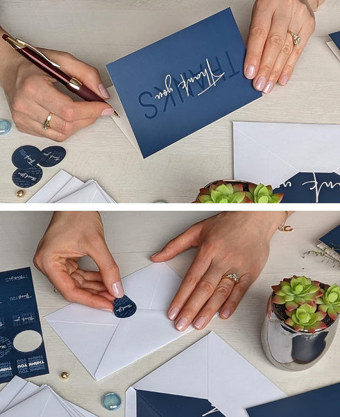 T&M Quality Designs LLC 100 4 4x6 Inch Thank You Cards with Envelopes and Stickers - Unique Navy Blue Designs Bulk