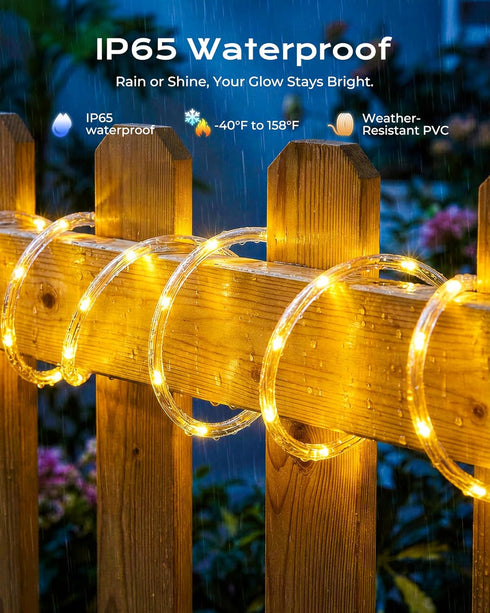 2 Pack 78FT 200LED IP65 8 Brightown Solar Rope Lights, Total Warm White Solar String Lights Outdoor, Waterproof Solar