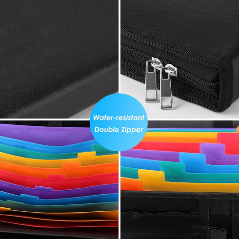 Important Document Organizer with 12 Pocket, Fireproof Accordion File Folder Holder with Zipper for Paper Storage