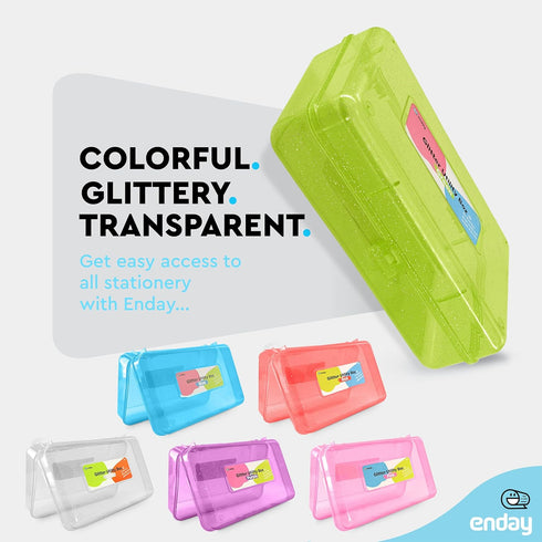 Enday Green Pencil Box, Plastic Pencil Case, Multipurpose Storage Utility Box Organizer with Snap Closure for Home and