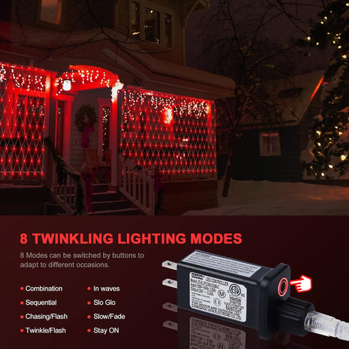 Outdoor Christmas Net Lights, 9.8FTx6.6FT 192 LED Fairy String Light with 8 Lighting Modes