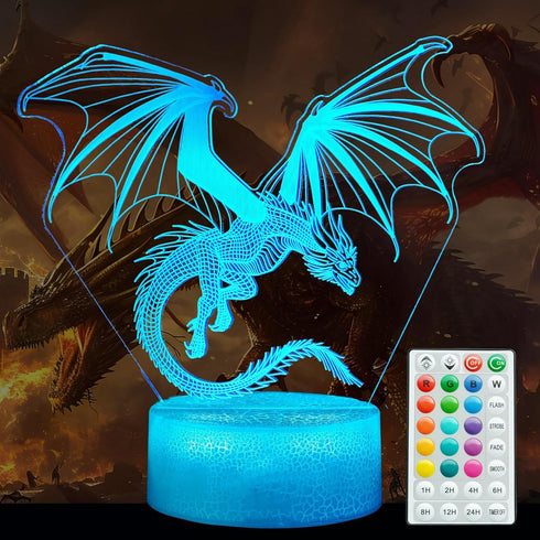 Dragon Night Light, Dragon Gifts, 3D Illusion Lamp with 16 Colors Changing,