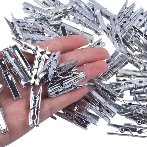 Mini Clothespins, 100 Pieces Plastic Utility Paper Clip, Silver Color, 3.5 x 0.5cm x 0.7cm, Craft Clips, Photo Peg Pin