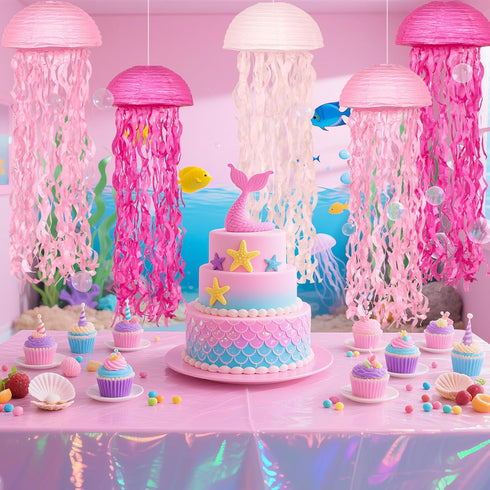 Set, Pink Jelly Fish Paper Lanterns Under The Sea Party Decorations, Jellyfish Hanging Lanterns for Mermaid Ocean
