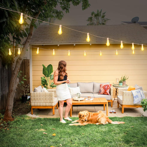 100FT 32 Dimmable A39 Bulbs(2 Larkvue Outdoor String Lights, LED Patio Lights with Waterproof Shatterproof Hanging