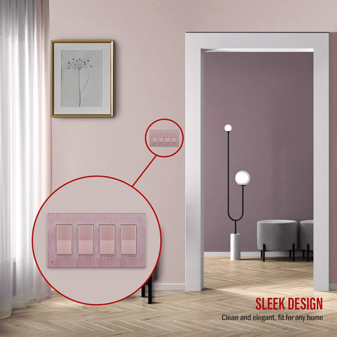 ENERLITES Elite Series Screwless Decorator Wall Plate, Child Safe Outlet Cover, 4-Gang, Brushed Rose Gold, SI8834-BRG
