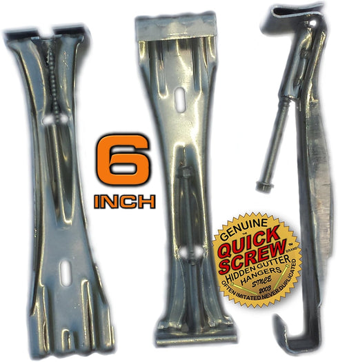 Quick Screw 6" Aluminum Hidden Rain Gutter Bracket Hook Clip with Pre-Inserted 3" Long " Hex Head Screw