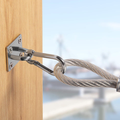 4 PCS M6 Premium Heavy Duty Square Stainless Steel Pad Eye Hooks with Snap Hooks and Screws