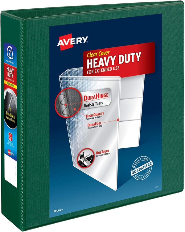 Heavy-Duty View 3 Ring Binder, Avery, 2" One Touch EZD Rings, 1 Green Binder (79683)