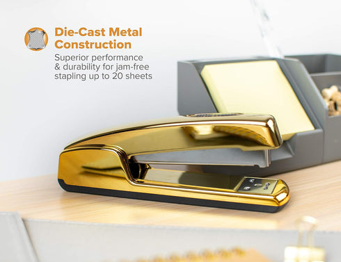 Bostitch Office Professional Metal Executive Stapler, 20 Sheet Capacity, Gold Chrome