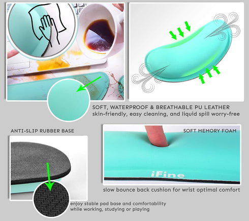 iFine Upgrade Cleanable PU Leather Keyboard Wrist Rest Pad & Mouse Cushion for School, Home, Office, Comfortable
