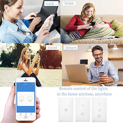 Jinvoo WiFi Wall Light Touch Panel Switch - 2.4GHz Smartphone Remote Control, White 3 Gang