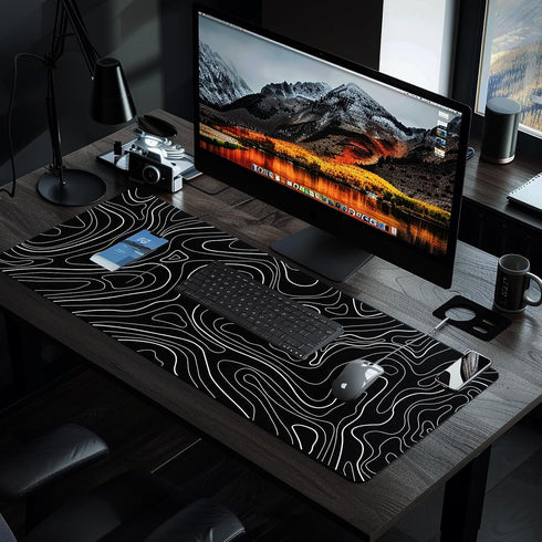 Large Topographic Mouse Pad, XXL Gaming Mousepad, Keyboard and Mouse Pad, Desk Mat, 35.3 x 15.7 in, Minimalist Contour