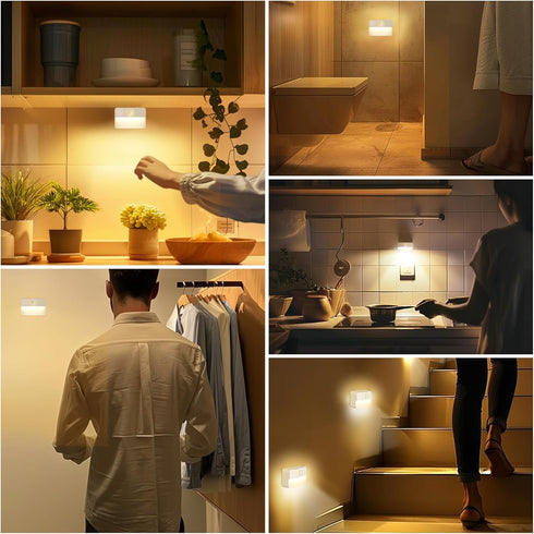 3 Pack Closet Rechargeable Motion Sensor Stair Lights for Indoor, Wireless Battery Operated Night Light, Magnetic Led