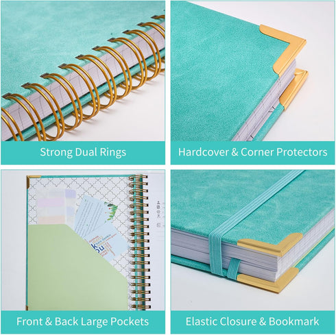 Large A5 Spiral Notebook, 365 Page Hardcover Leather Journal, College Ruled, Purple, 24pcs Index Tabs, 5.5" x 8.5"