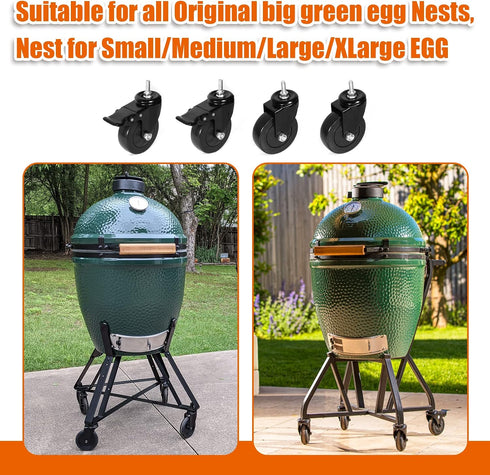 4 Inch Set 4 Caster Wheels Locking Stem Casters,Swivel Stem Casters Suitable for Original Big Size Green Egg Rolling