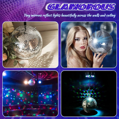Meagoo 8" 6RPM 4 18 Disco Ball with Motor and Light, Hanging Mirror Ball and Batteries Powered Rotating Motor