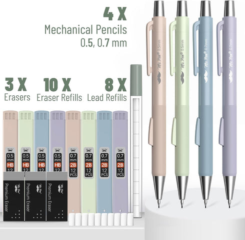 Mr. Pen- Pastel Mechanical Pencil Set, 4 Pack, 2 Sizes, 0.5 & 0.7mm, Fast Click Aesthetic Mechanical Pencils Set, Pastel Mechanical Pencils, Cute Mechanical Pencils Cute, Lead Pencils by Mr. Pen