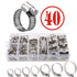 Hose Clamp Kit - 40 Piece 307 Stainless Steel 7 Sizes 6-38mm - Hose Clamps Assortment Pipe Clamp Adjustable - Clamp Assortment Kit, Fuel Line Clamp for Water Pipe, Plumbing, Automotive, Mechanical