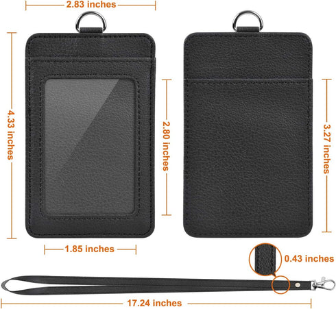 PU Leather ID Badge Holder, Life-Mate ID Badge Holder with Clear ID Window, Credit Card Slot, Black Lanyard