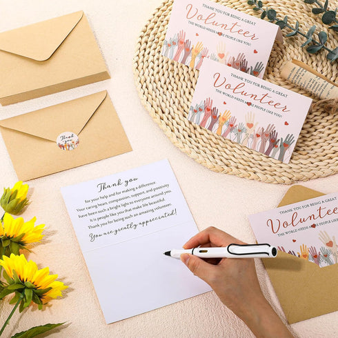 Sinload 50 Sets Volunteer Thank You Cards with Envelopes and Stickers Appreciation Gifts Bulk You Are Greatly