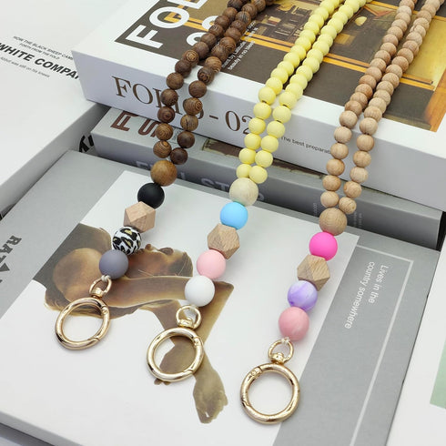 Wood Beaded Teacher Breakaway Lanyards, Cute Soft Necklace Badge Lanyards for Women, Boho Fashion