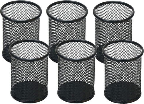 Mesh Metal Pen Holder, 6 Pack Pencil Cup for Desk Office Home, Black Pen Organizer