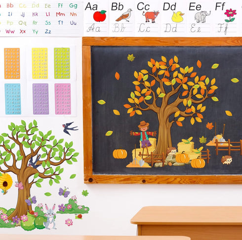 Teling 239 Pcs Season Tree Classroom Bulletin Board Decor, Spring Summer Autumn Winter Cutouts Border Set